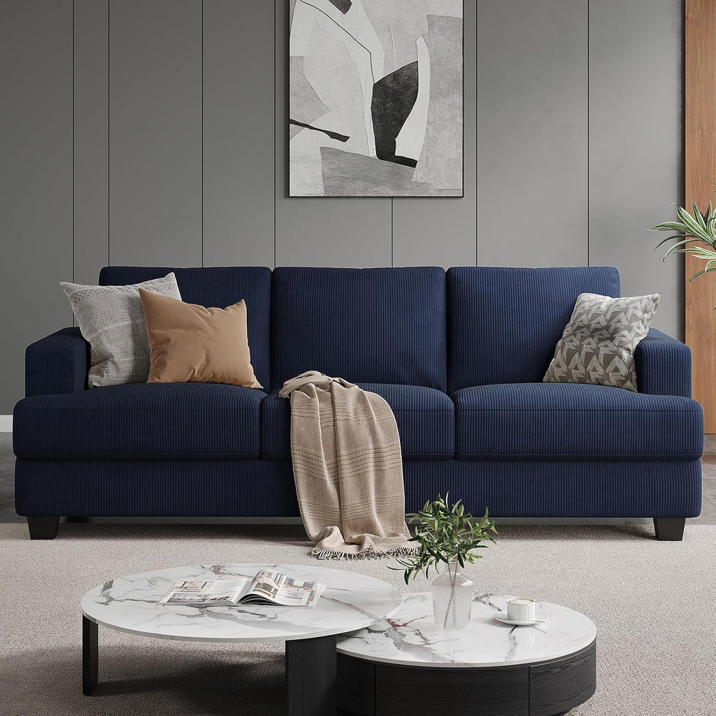 COPIAE 89 Inch Sofa with Extra Deep Seats Oversize, 3 Seater Sofa for Living Room, Modern Couch and Sofa, Comfy Armrests and Seats and Backrests, Easy Installation, Corduroy Fabric Blue