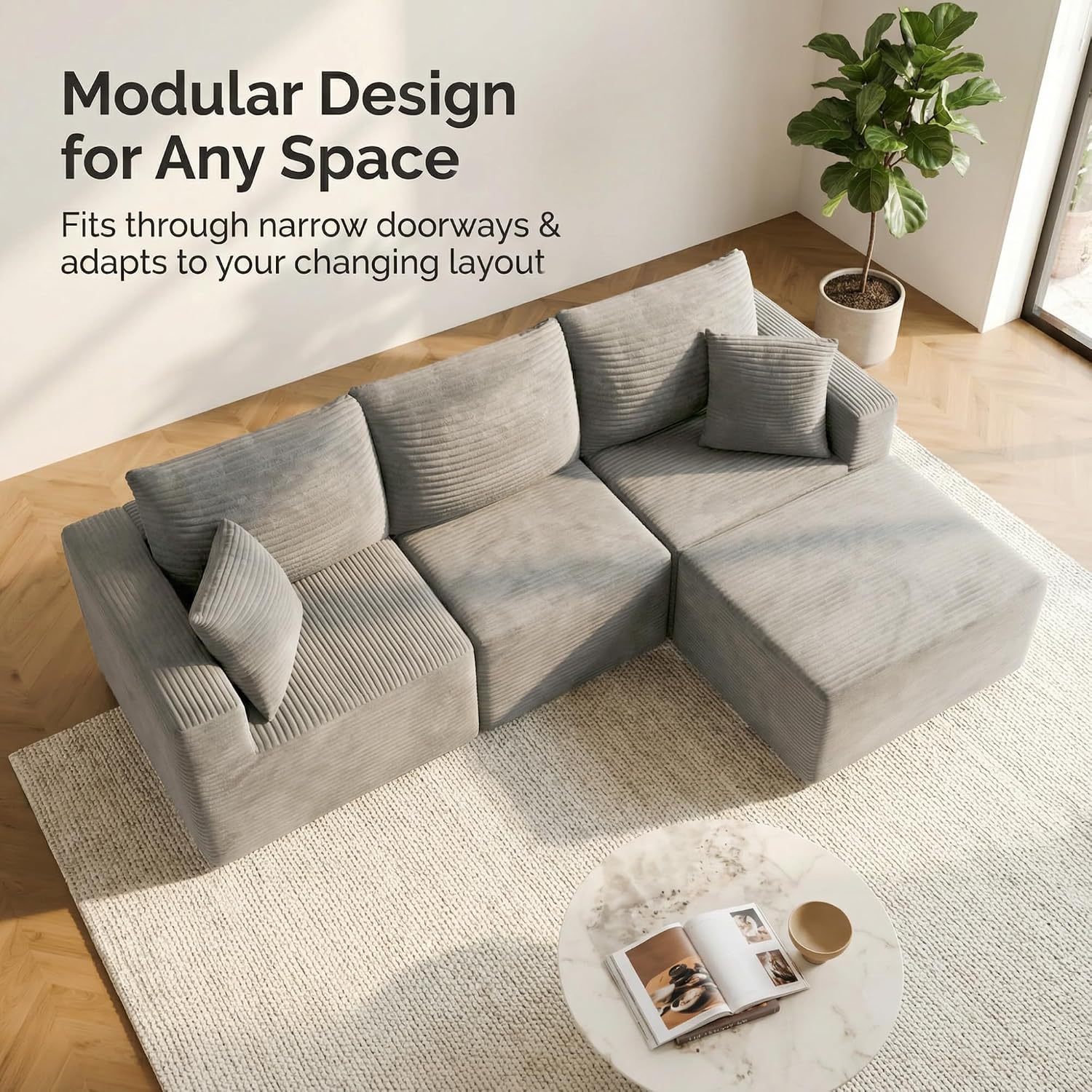 Homall Sectional Couches for Living Room, Modern Boneless Couch with Deep Seat, Upholstered Cloud Sofa, No Assembly Required (Grey, L Shaped Sofa)