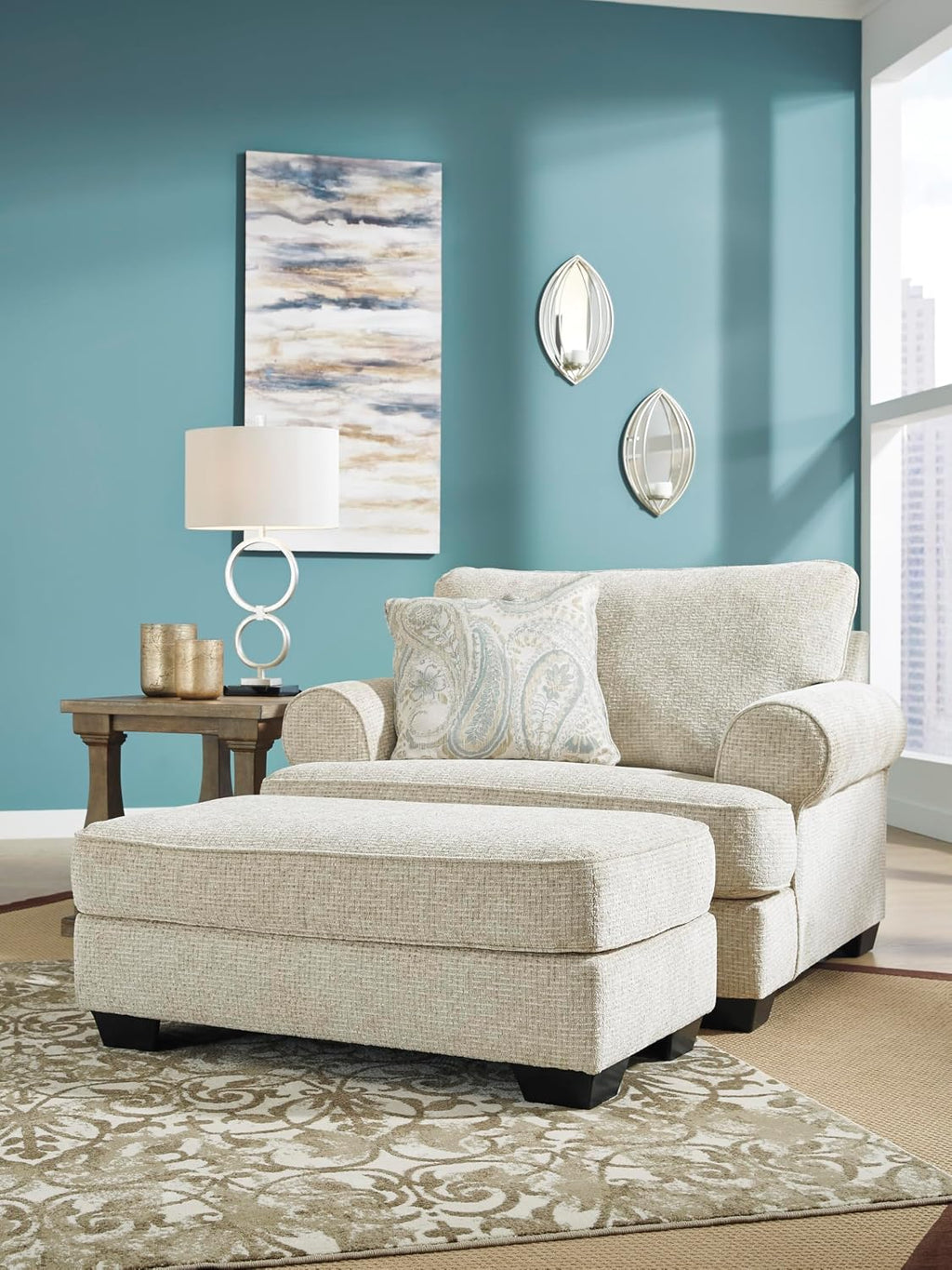 Signature Design by Ashley Monaghan Classic Upholstered Oversized Chair with Toss Pillow, Light Brown