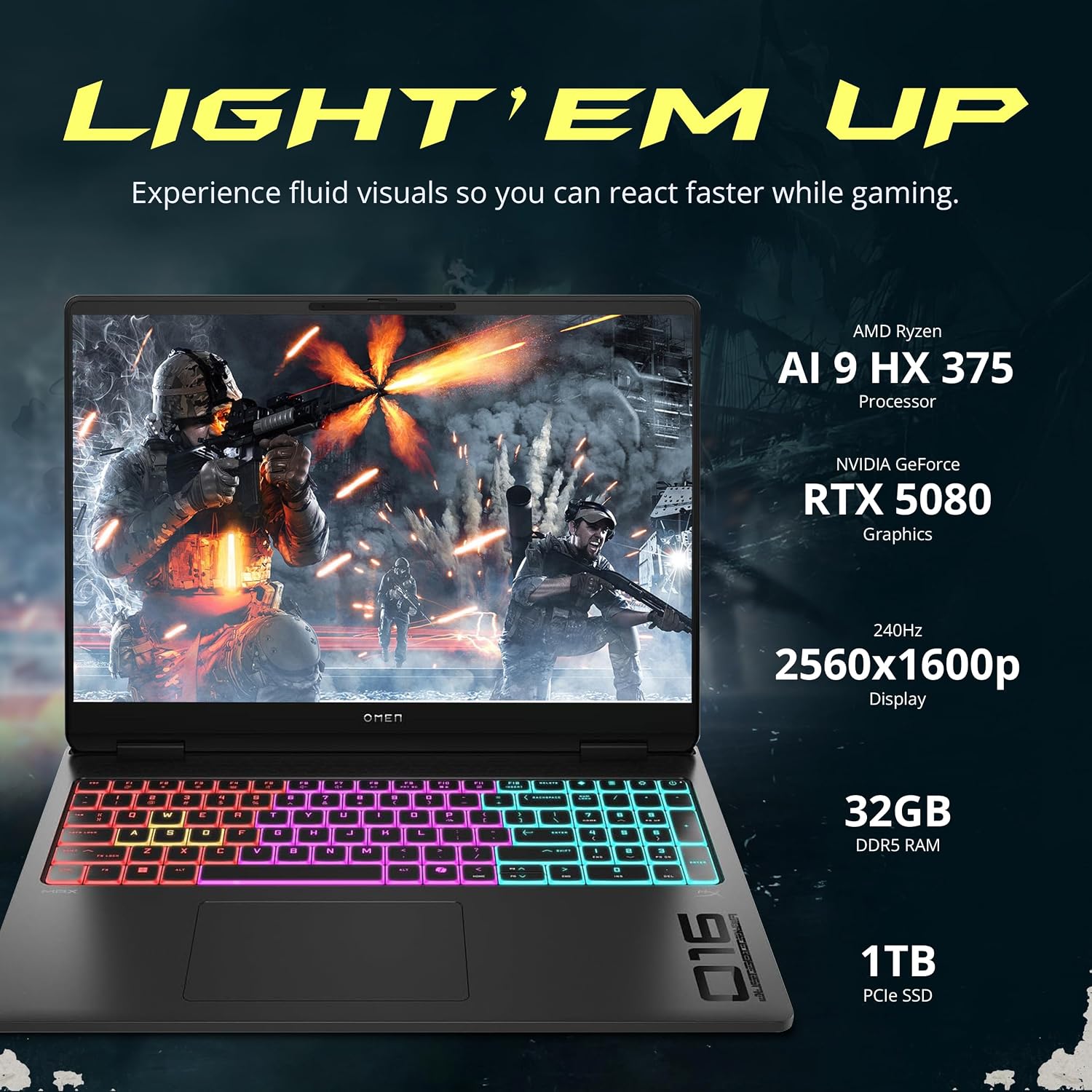 HP Omen MAX 16' WQXGA Gaming Laptop, AMD Ryzen AI 9 HX 375, NVIDIA GeForce RTX 5080 16GB GDDR7, 32GB DDR5, 2TB Storage (1TB SSD+1TB Docking Station), RGB Backlit Keyboard, FHD IR Camera, Win 11, Black