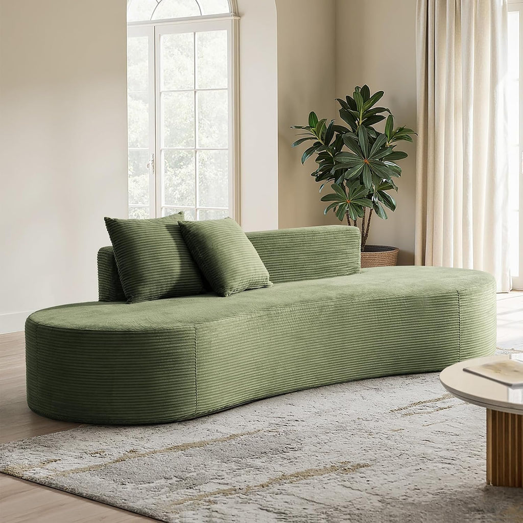 HULALA HOME 94.5' Curved Boneless Couch with Two Pillows, Oversized 3 Seater Compressed Foam Sofa with Deep Seat, Modern Cloud Couch for Living Room, No Assembly Required, Green