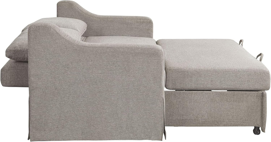 Serta Hawthorne 66.1' Slipcovered Convertible Sleeper Loveseat, Full Size, Dreamcoil Comfort, FingerGuard Pinch Point Protection, Polyester Tweed Fabric, Flax