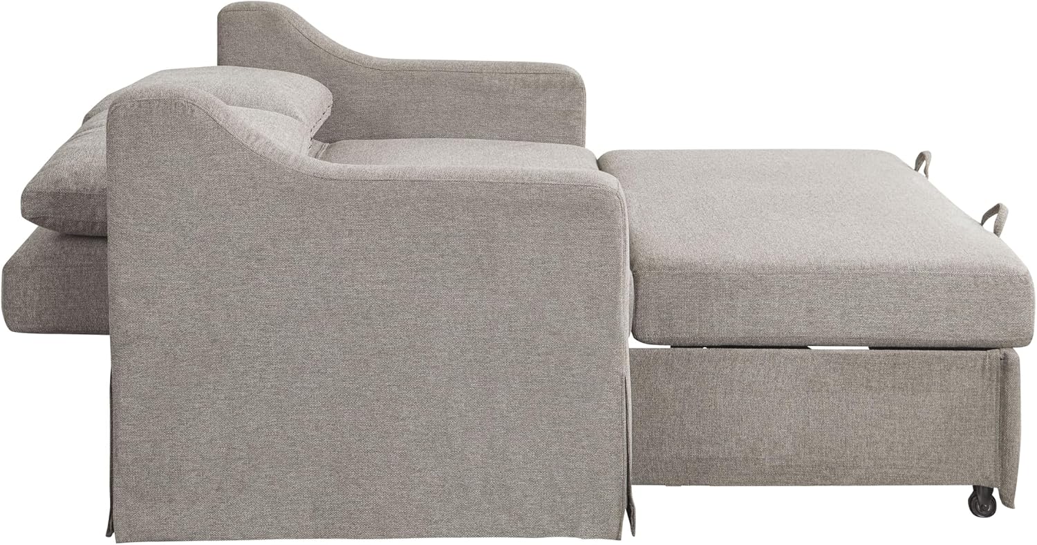 Serta Hawthorne 66.1' Slipcovered Convertible Sleeper Loveseat, Full Size, Dreamcoil Comfort, FingerGuard Pinch Point Protection, Polyester Tweed Fabric, Flax
