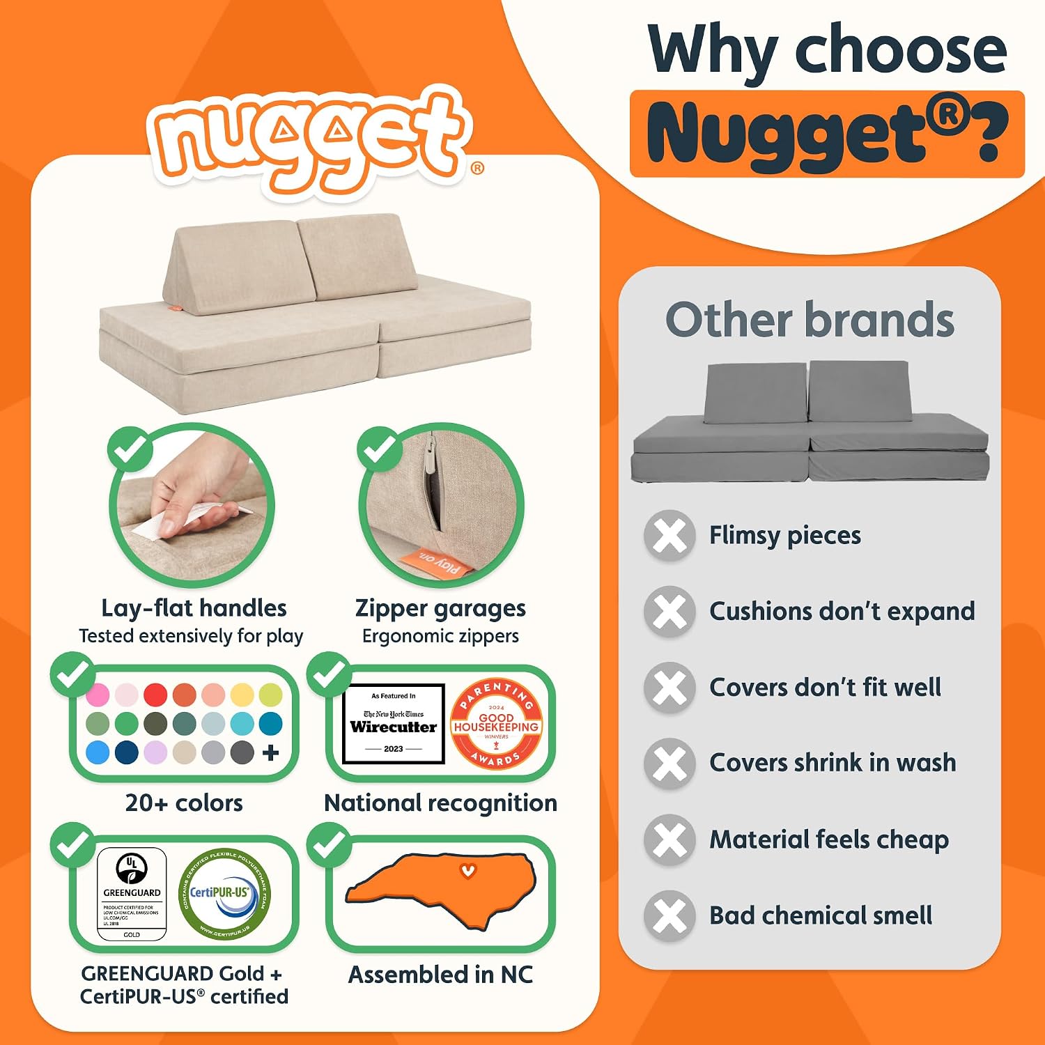 Nugget - The Original Play Couch for Kids - Modular Foam Children's Sofa for Playroom, Imagination, & Creative Open Ended Play - Washable & Convertible Playroom Furniture, Dunebuggy