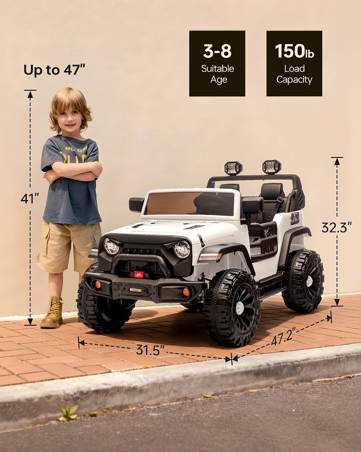 Outfunny 2 Seater Ride on Car Toy, 12V Electric Car for Kids 4-8 with Remote Control, Capacity 150 lb, LED Light - White