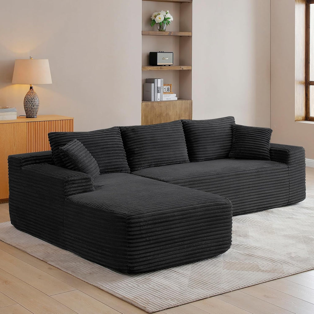 95' Boneless Couches for Living Room, L Shaped Comfy Cloud Modular Sectional Memory Foam Deep Seat Boneless Couch, No Assembly Required Boneless Sofa for Living Room with Left Facing Chaise, Black