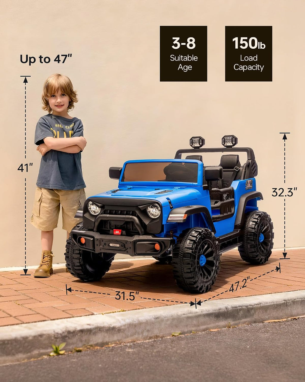 Outfunny 2 Seater Ride on Car Toy, 24V 4WD Electric Car for Kids 4-8 with Remote Control, 4x200W Motors, Capacity 150 lb - Blue