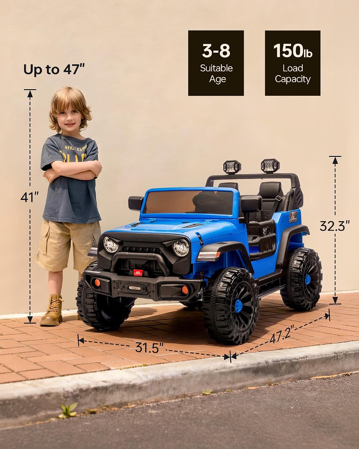 Outfunny 2 Seater Ride on Car Toy, 24V 4WD Electric Car for Kids 4-8 with Remote Control, 4x200W Motors, Capacity 150 lb - Blue