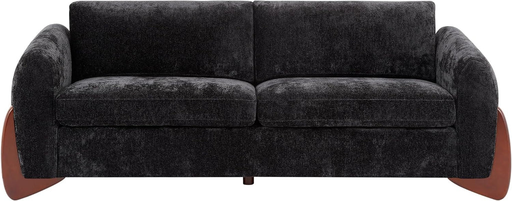 Christopher Knight Home Taki 89 Inches Sofa Couch, Cozy Chenille Upholstered 3-Seater Sofa, Wood Frame Couches, Comfy Home Sofa Living Room and Office, Lounge Seating with Armrests, Black