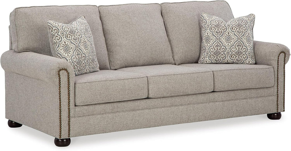 Signature Design by Ashley Gaelon Transitional 2-in-1 Sofa Sleeper with Folding Gel Memory Foam Mattress, Nailheads and 2 Accent Pillows, Queen, Beige