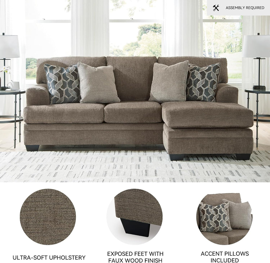 Signature Design by Ashley Stonemeade Casual Right-Arm Facing Sofa Chaise with 4 Toss Pillows, Dark Brown