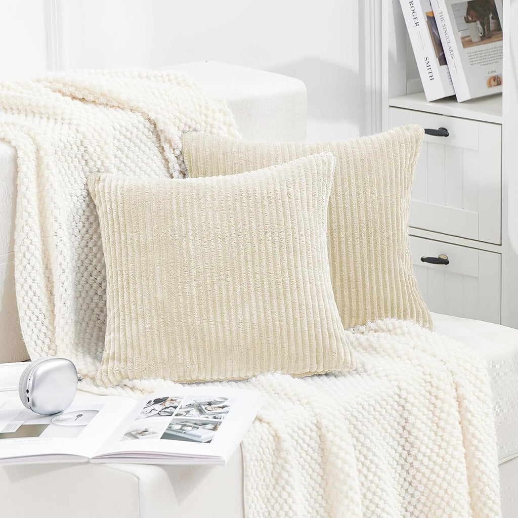 KINGYES Small Pillows Set of 2 for Sofa, Cloud Couch Small Cushions for Indoor Furniture, Beige
