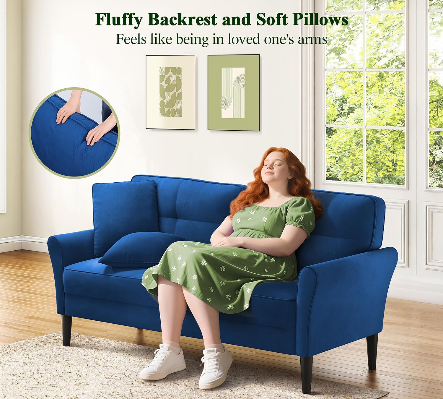 Loveseat Sofa, 69' Love Seat Couches, Comfy Velvet Small Couches for Small Spaces with 2 Pillows, Tool-Free Setup Sofas & Couches, 700lb Load Sofas for Living Room, Mini Couch for Bedroom, Blue Couch