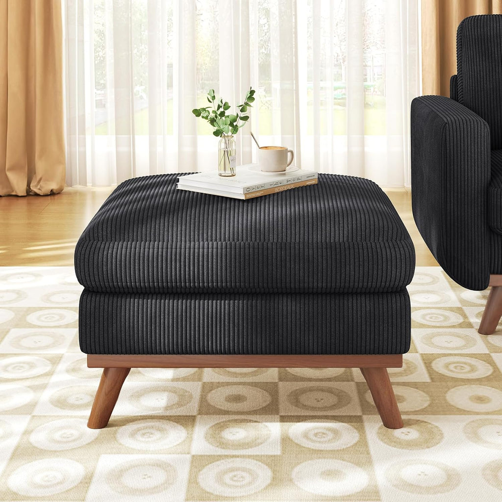 Vesgantti Large Ottoman for Modular Sofa, 29.5' Corduroy Ottoman with Spring Cushion, Rectangle Foot Rest for Couch, Entrance Footstool with Wood Legs, Footstool for Living Room, Bedroom, Black