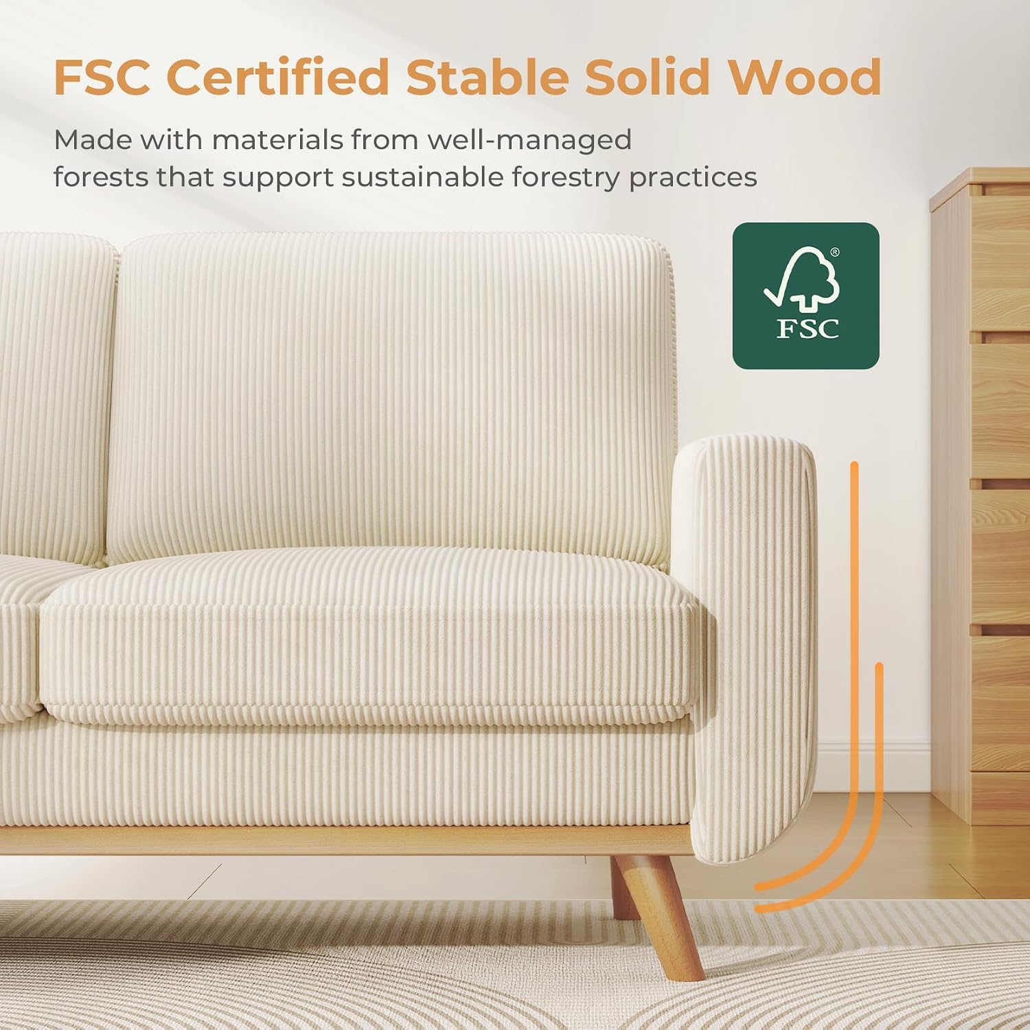 Vesgantti 68' Loveseat Sofa Beige, Comfy Corduroy Couch with Spring Cushion, Modern Sofa with Deep Seat, for Bedroom & Living Room