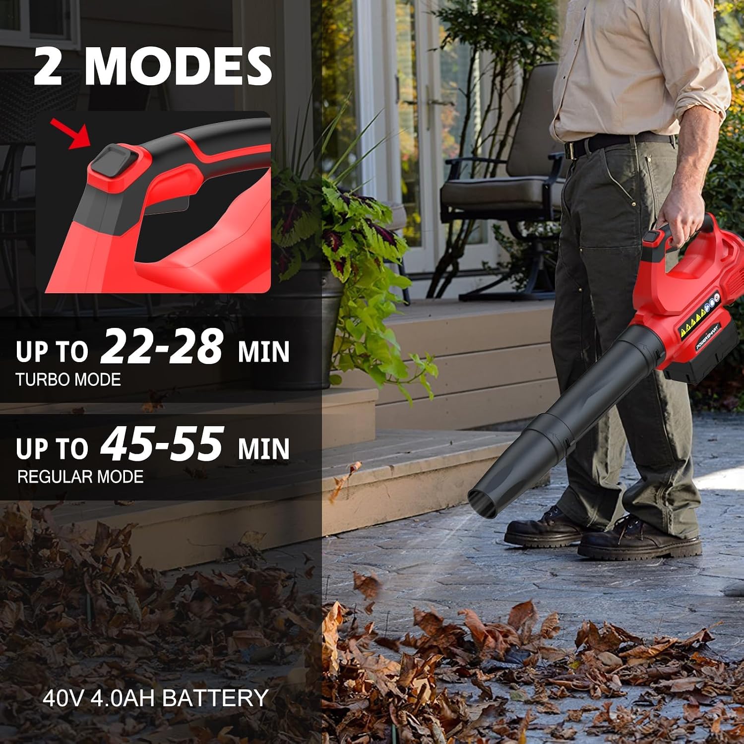 PowerSmart 40V Cordless Leaf Blower and Electric Weed Wacker Combo Kit with 13'' 2-in-1 Auto Feed Weed Eater String, 310CFM Blower for Lawn Care, with 4.0Ah Battery and Charger