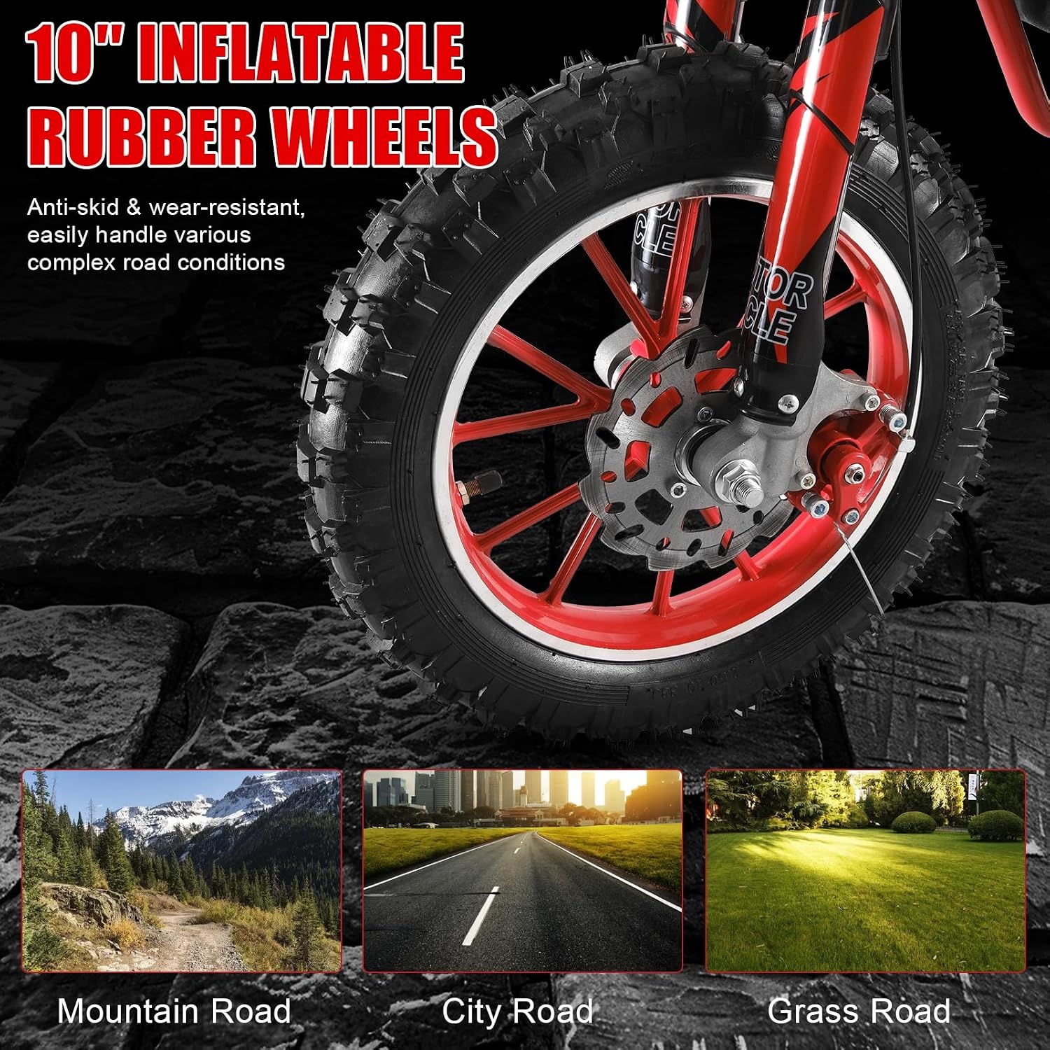 50cc Kids Dirt Bike | Gas Powered Mini Motorcycle for Ages 8-14 with 10' Off-Road Tires & Front-Rear Disc Brakes Red C