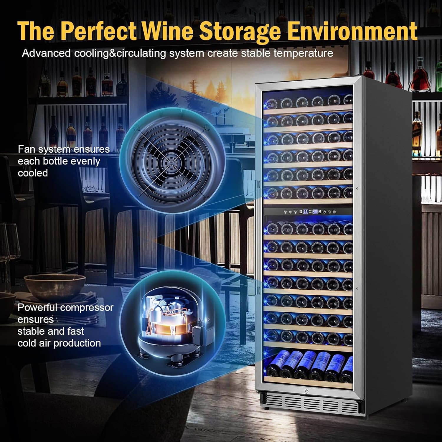 FoMup Wine Cooler Refrigerator 24 Inch, 180 Bottles Large Wine Fridge Dual Zones, Tall Freestanding/Built-in Wine Cellar Professional with Reversible Door Sliding Rail Shelves
