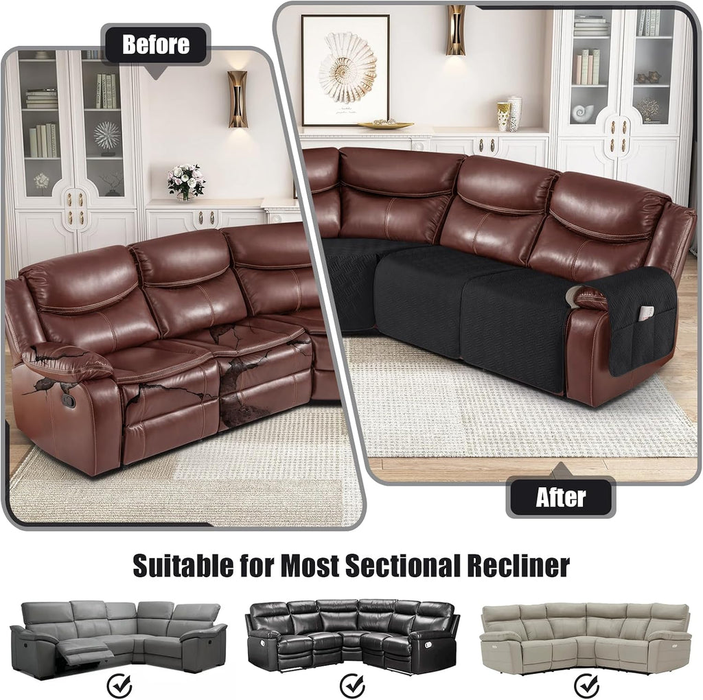 KinCam Waterproof Recliner Sectional Couch Covers, Oversized Reclining Sofa Covers for L Shape Couch, Non Slip Couch Cover for Sofa Washable Slipcover (5 Seat Recliner Cover, Black)