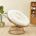 38'' 360 Degree Swivel Wicker Papasan Chair with Cushion and Base - Thickened Rattan Swivel Papasan Chair with Soft Cushion and Durable Frame, Oversized Reading Chair for Living Room, Beige