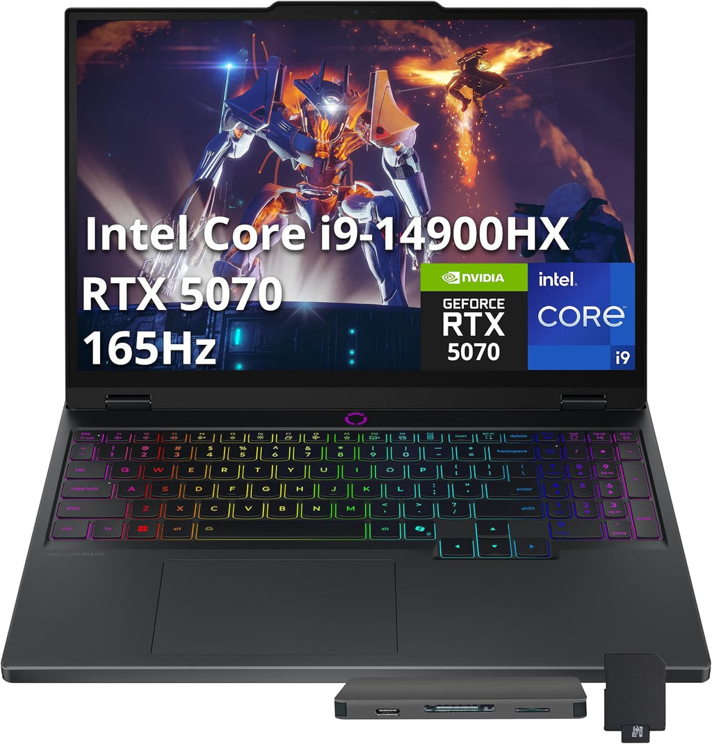 Lenovo Legion 5 15.1' WQXGA 165Hz Gaming Laptop, Intel i9-14900HX, RTX 5070 GDDR7, 64GB DDR5, 2TB SSD, 24-Zone RGB Backlit Keyboard, 5.0MP Camera, Wi-Fi 7, Win11 Pro, Black, 1TB Docking Station