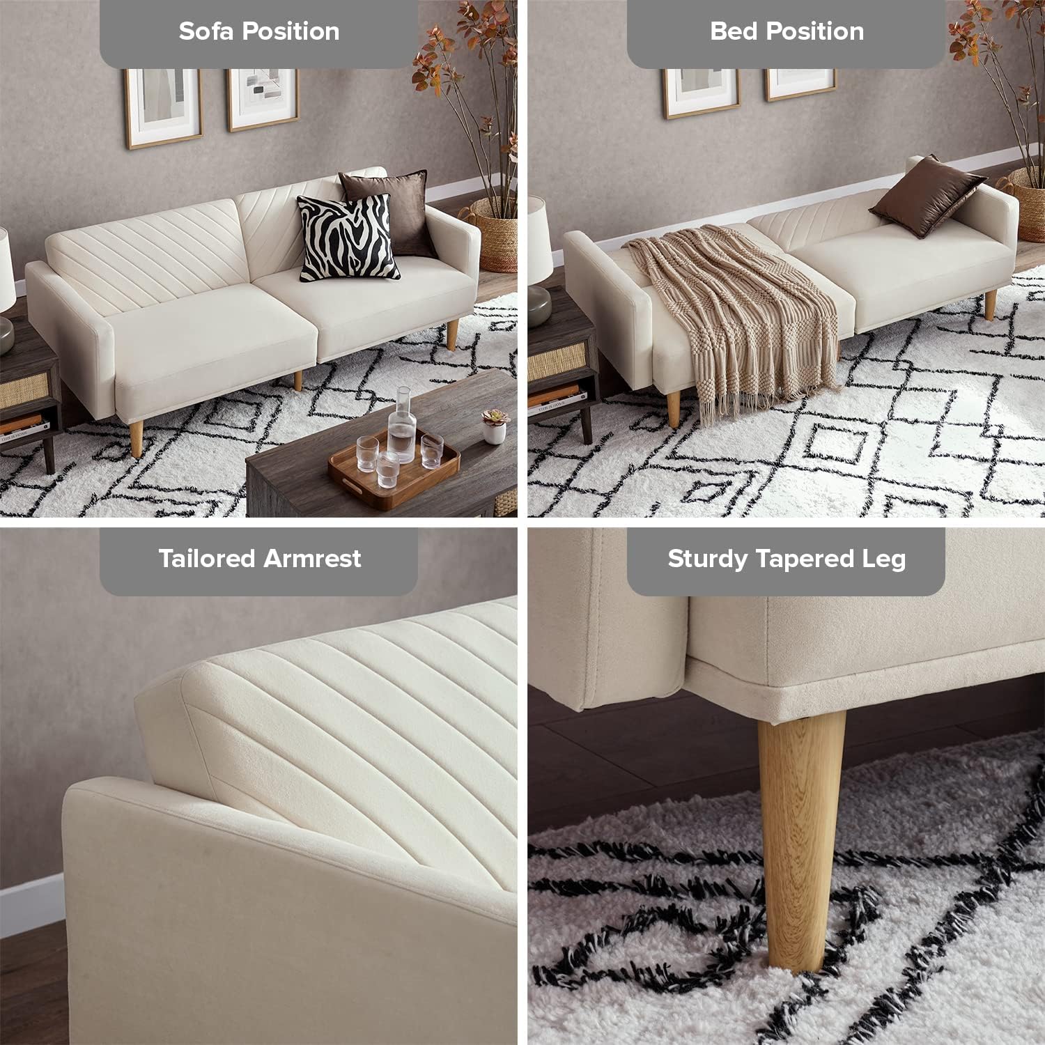 mopio 76.4' Futon Sofa Bed, Couch, Loveseat, Sleeper Sofa, Mid Century Modern Futon Couch, Sofa Cama, Couches for Living Room (Snow Velvet)