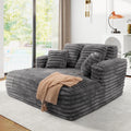 JEEOHEY 56' Oversized Chaise Lounge Chair Indoor,Plush Faux Fur Sleeper Sofa Couch Bed with Pillows&Wide Armrests,Fluffy Comfy Cloud Couch,Compression Foam Couch for Living Room,Bedroom(Grey)