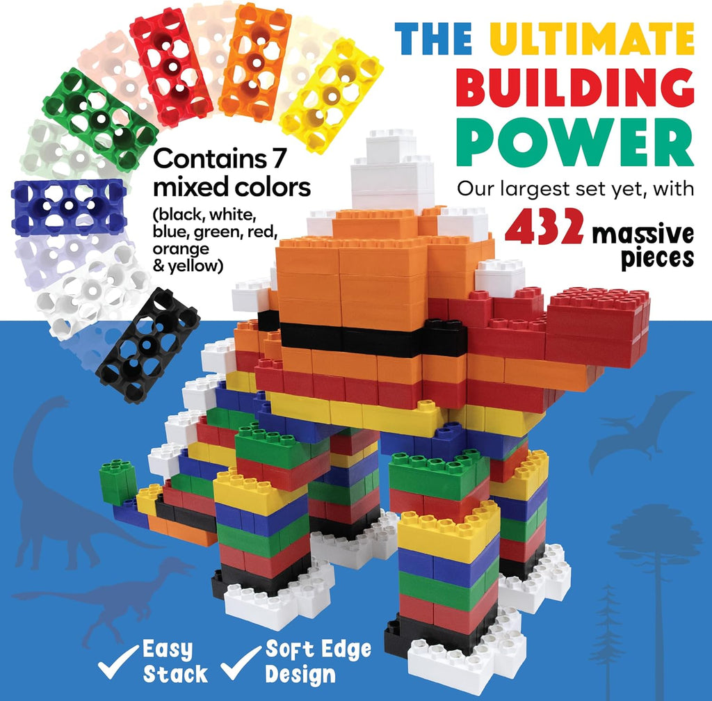 BiggoBlocks Large Building Blocks for Kids Ages 3-8 – 432 Piece Mega Set – Indoor & Outdoor STEM Toy for Boys & Girls