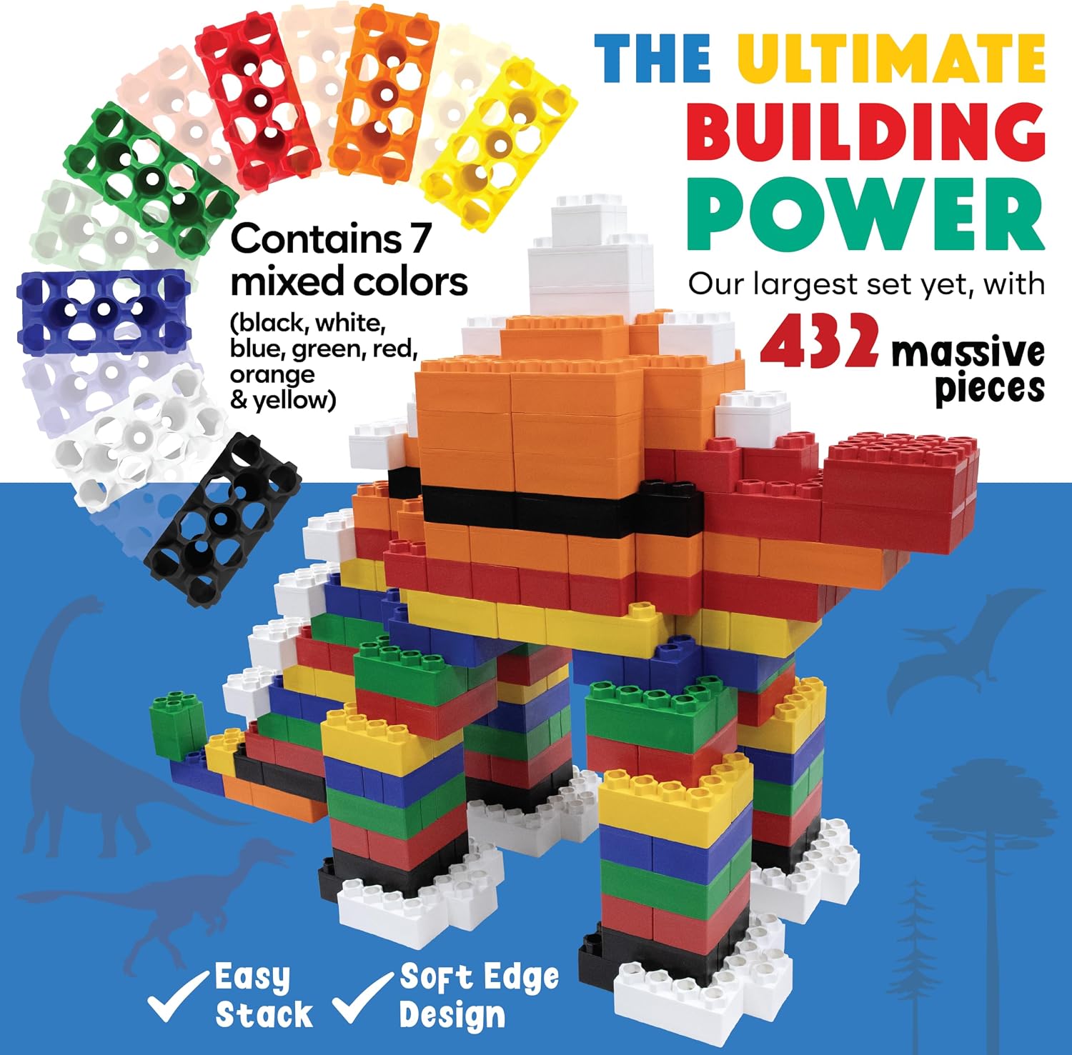 BiggoBlocks Large Building Blocks for Kids Ages 3-8 – 432 Piece Mega Set – Indoor & Outdoor STEM Toy for Boys & Girls