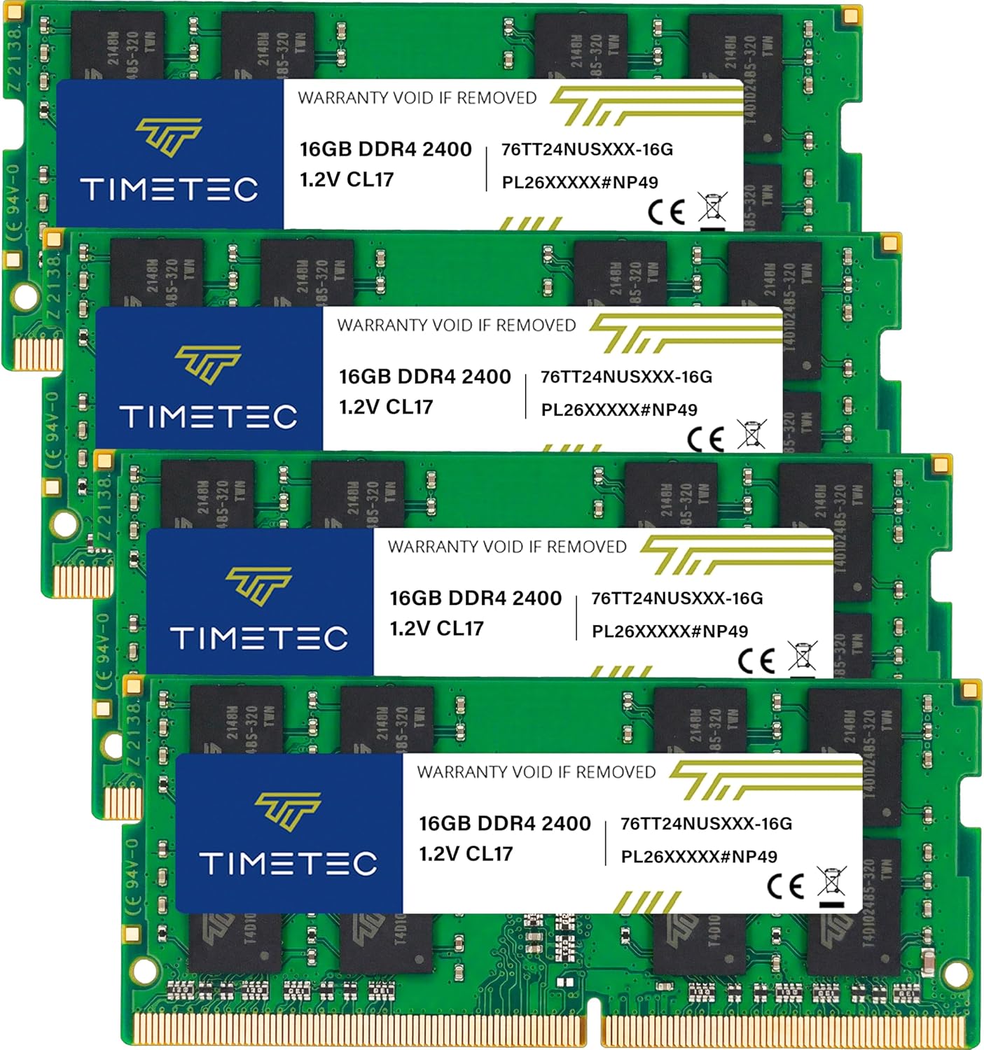 Timetec 64GB KIT (4x16GB) DDR4 2400MHz (PC4-2400T) PC4-19200 SODIMM Laptop RAM – 260-Pin 1.2V CL17 Non-ECC Unbuffered Memory Module for Laptop, Notebook, Mini PC, All-in-One
