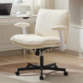 Kassipo Criss Cross Legged Office Chair with Wheels and Flip-Up Arms, Upholstered Criss Cross Desk Chair, Wide Seat Chairs for Home Office, Vanity, Apartment, Beige