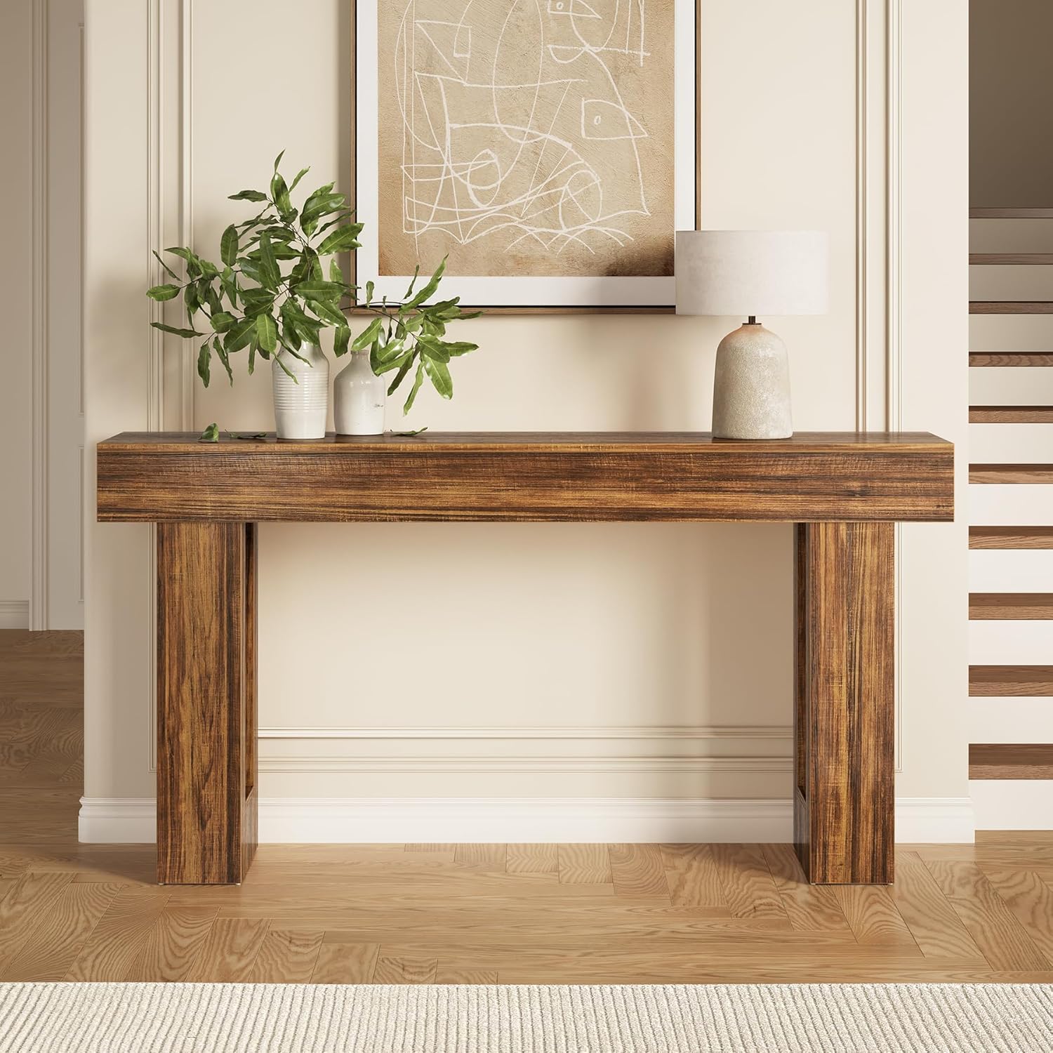 LITTLE TREE 63-Inch Long Console Tables for Entryway, Large Sofa Table Behind Couch, Wooden Entry Foyer Hallway Table, Industrial Console Sofa Tables for Living Room, Rustic Brown