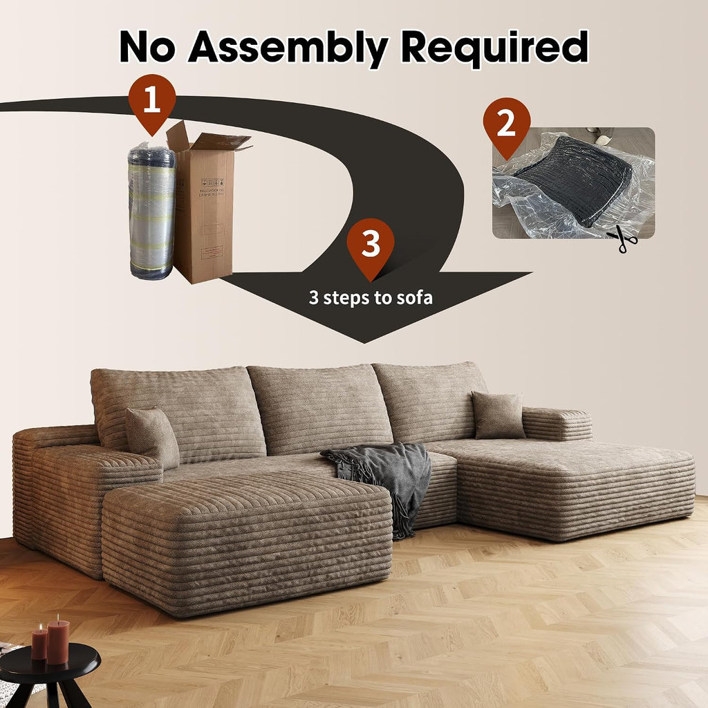 AUGOP 108' Sectional Couches for Living Room Modern Modular Sofa with L-Shape Couchs Upholstered Boneless Couch Deep Seat Sectional Couch with Chaise (Camel, Right Facing Chaise+2Seaters+1Ottoman)