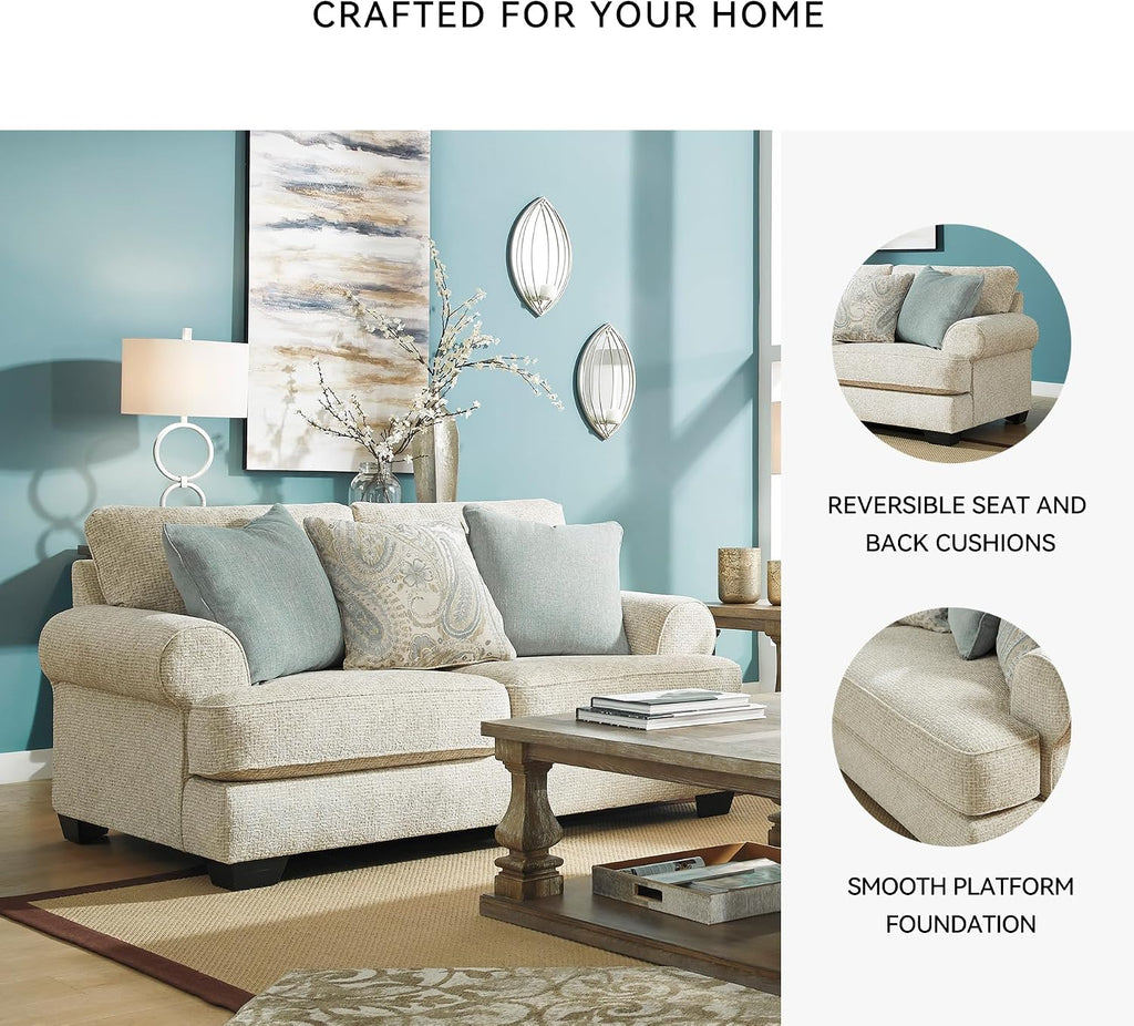Signature Design by Ashley Monaghan Vintage Loveseat with Accent Pillows, Reversible Cushions and Rolled Arms, Beige