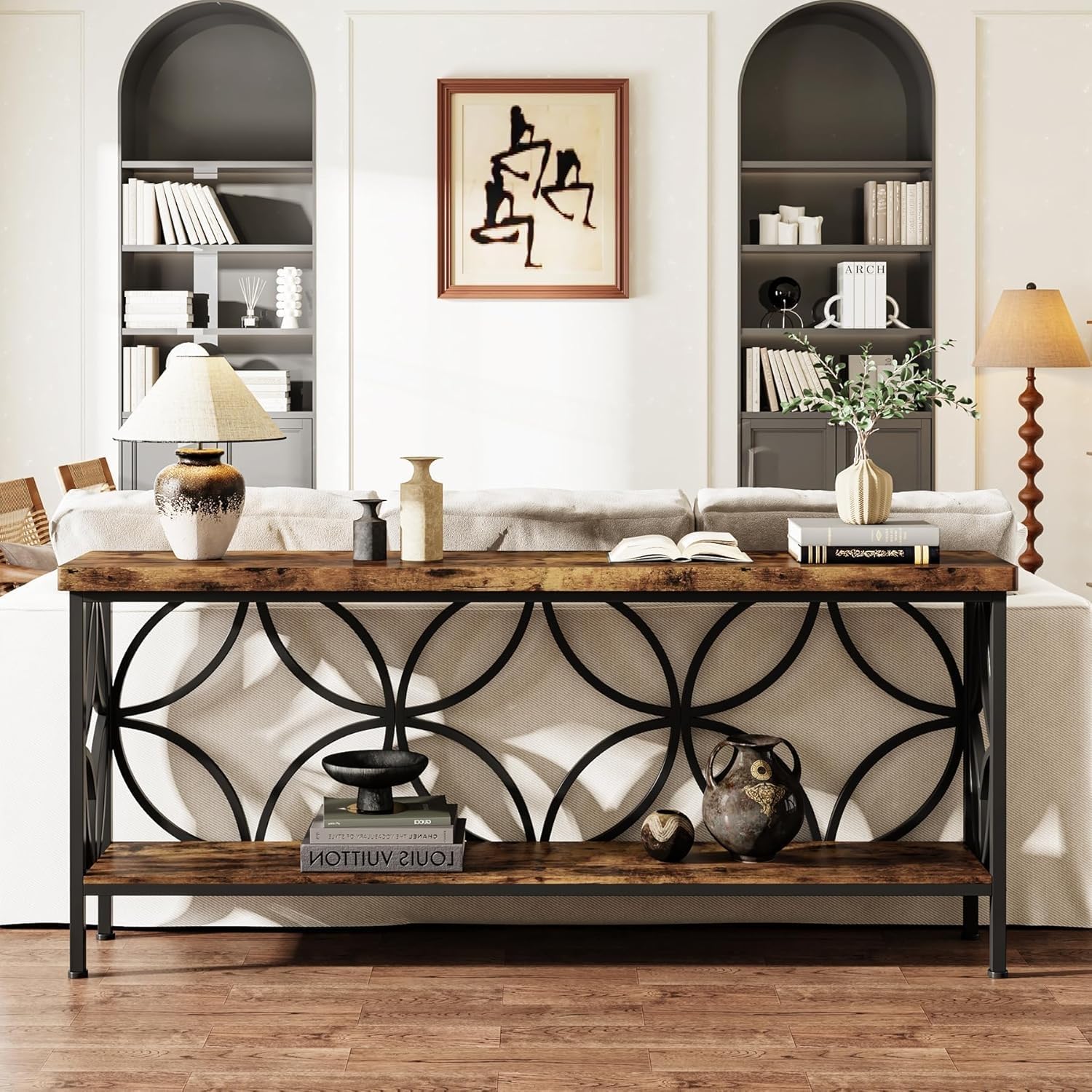 LITTLE TREE Sofa Table, 70.9 Inch Industrial Behind Couch Table with Storage Shelves, Narrow Long Console Table for Entryway, Living Room, Foyer, Hallway, Office