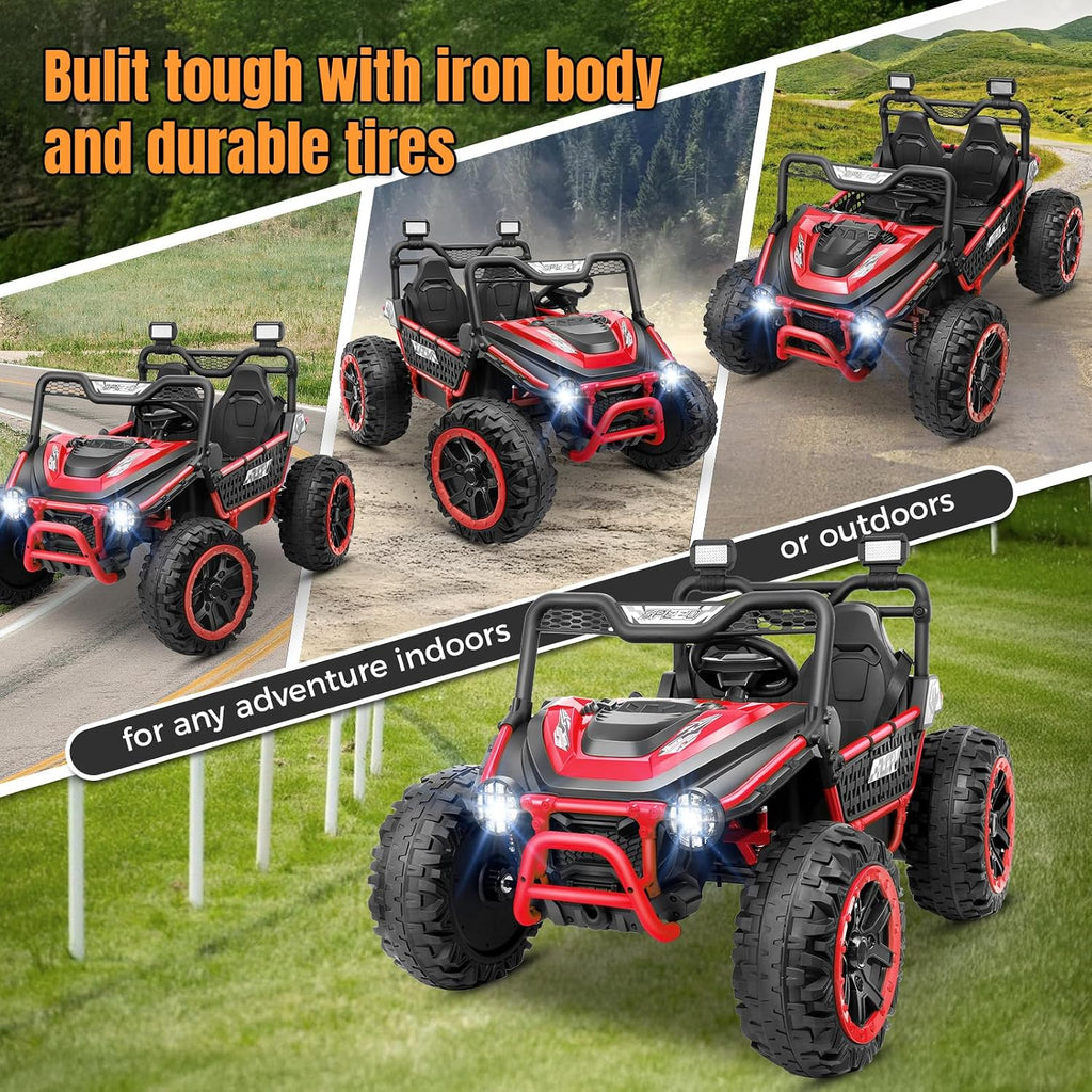 Hikole 24V Ride on Toy for Kids 3+ Years Old, XL Kids Electric Car 2 Seater, 4X200W Powerful Motor, Remote Control, 20' Spacious Seat, MP3 & USB, 3 Speed, Storage, Red