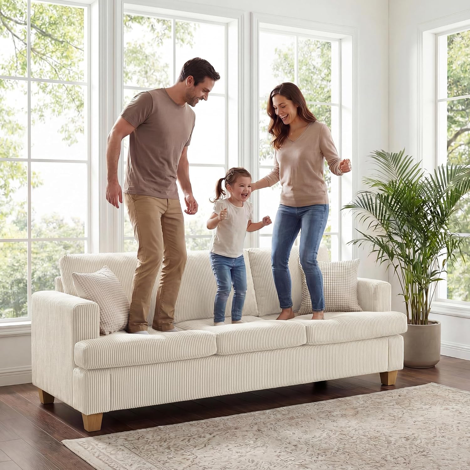 Apicizon 89' 3-Seater Sofa Couch for Living Room, Modern Sofa with Removerable Cover for Apartment Lounge, Comfy Corduroy Sleeper Couch, White