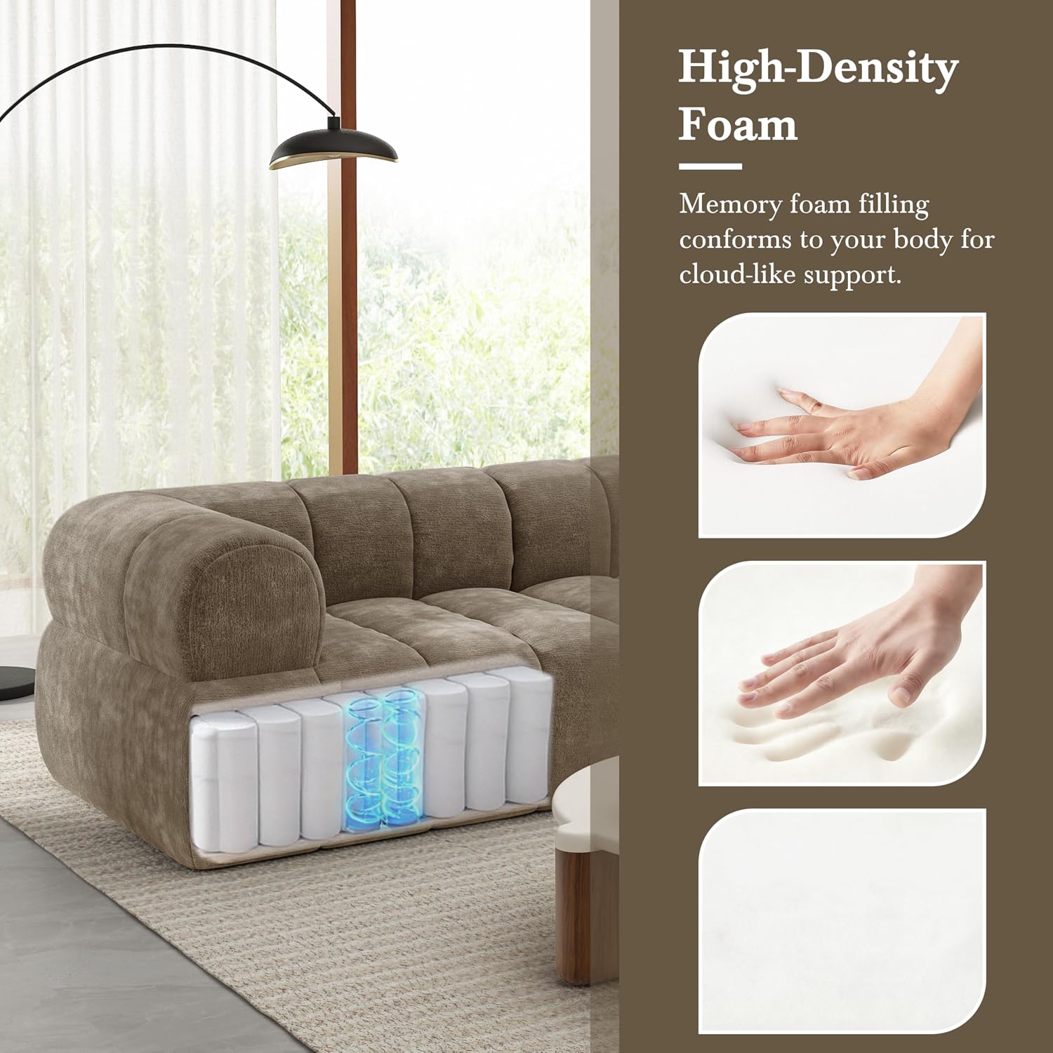 Christopher Knight Home Mania 122' Modular L-Shape Sofa Couch with Chaise Lounge, Modern Sectional Sofa Set for Living Room, Boucle Fabric Upholstered Cloud Couch with Deep Seat, Brown