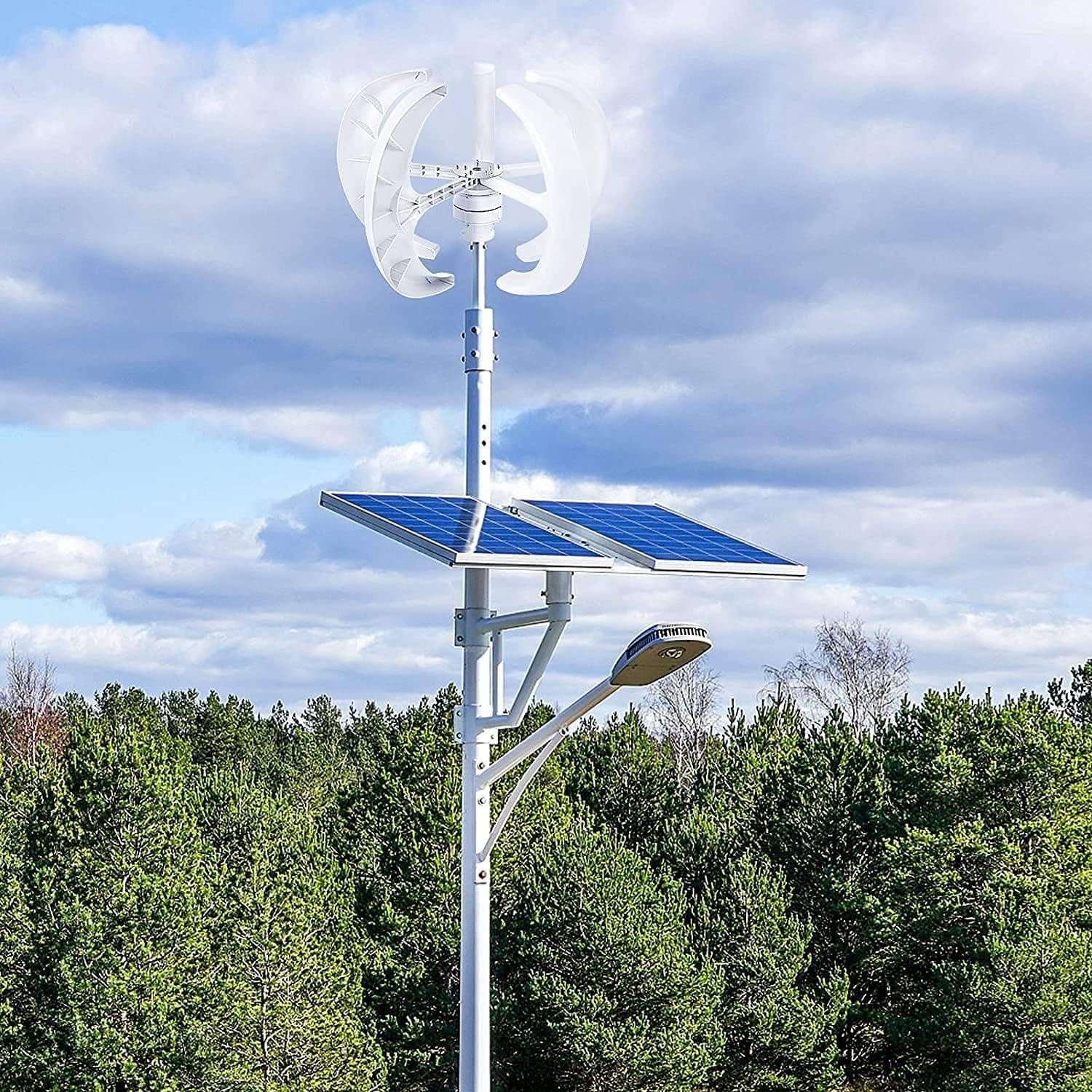 400W 600W 800W 1000W 1200W Wind Solar Hybrid System 5 Blades Controller Lantern Vertical Axis Wind Turbine Generator Motor Kit for Home Windmill Use,12V-400W