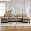 125'' U Shaped Cloud Modular Sofa with Chaise Lounges, Upholstered Comfy Sectional Couch with Storage Console, USB Charging & Cup Holders, Small Deep Seat Sofa for Living Room, Sherpa- Chenille Camel
