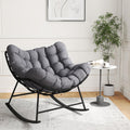 Oversized Wicker Papasan Rocking Chair, Indoor Outdoor Egg Chair Rocker, Comfy Patio Recliner with Modern Egg Style, Grey