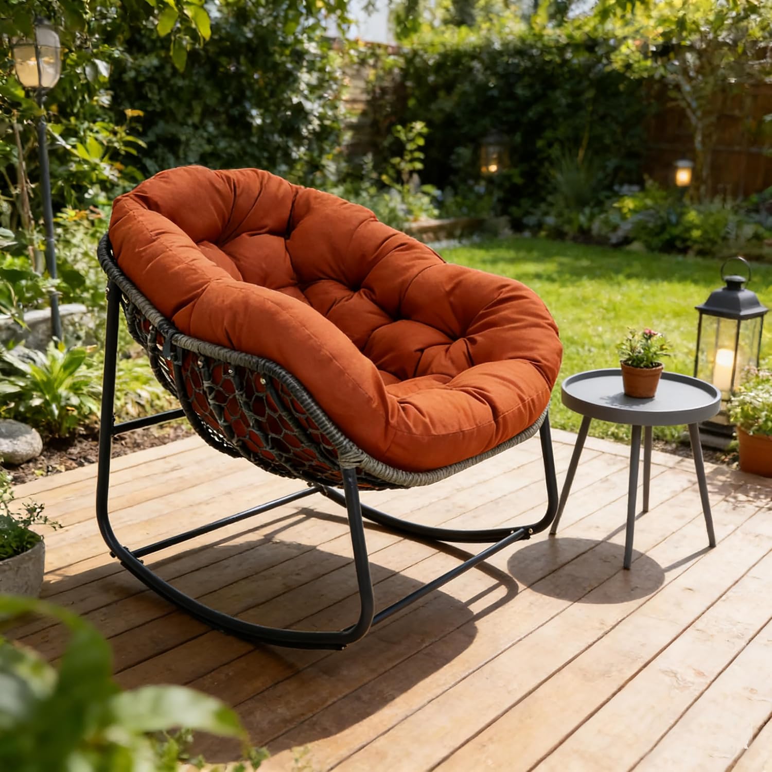 Modern Rocking Chair with Side Table Set, 2-Piece Patio with Soft Cushion & Side Table, 330 LBS Capacity, All-Weather Balcony Furniture