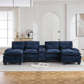 125'' U Shaped Cloud Modular Sofa with Chaise Lounges, Upholstered Comfy Sectional Couch with Storage Console, USB Charging & Cup Holders, Small Deep Seat Sofa for Living Room, Sherpa- Chenille Navy