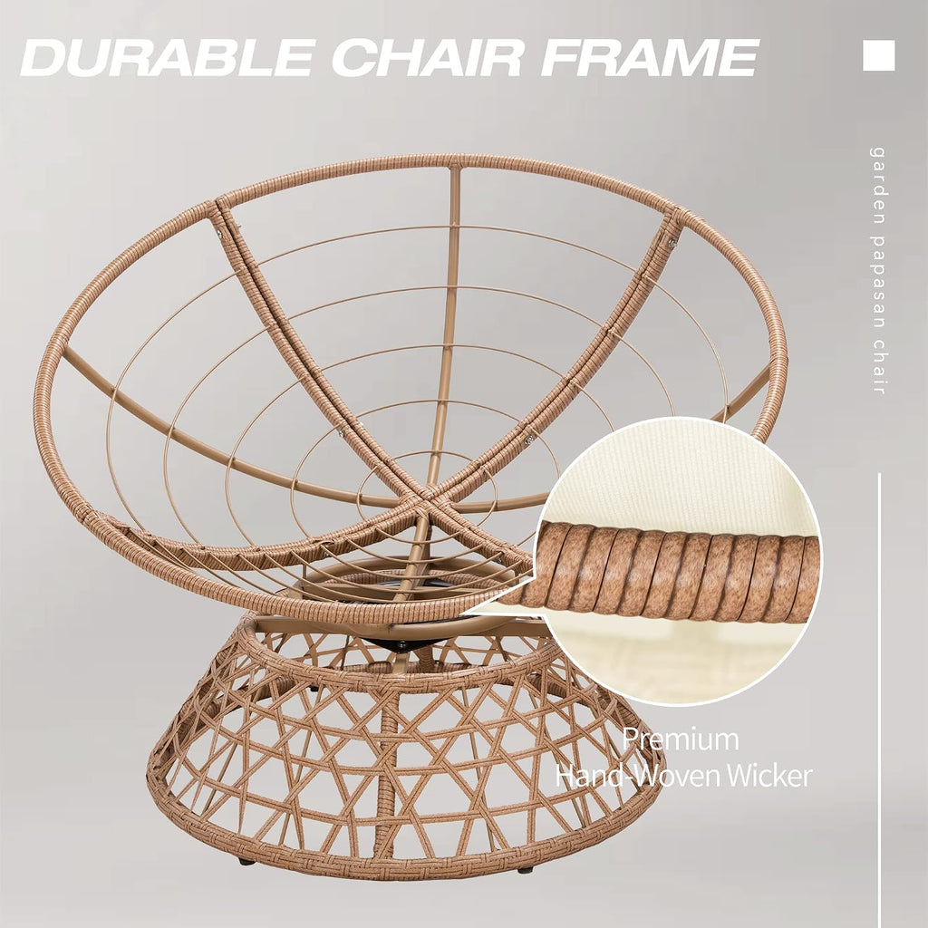 38'' 360 Degree Swivel Wicker Papasan Chair with Cushion and Base - Thickened Rattan Swivel Papasan Chair with Soft Cushion and Durable Frame, Oversized Reading Chair for Living Room, Teal