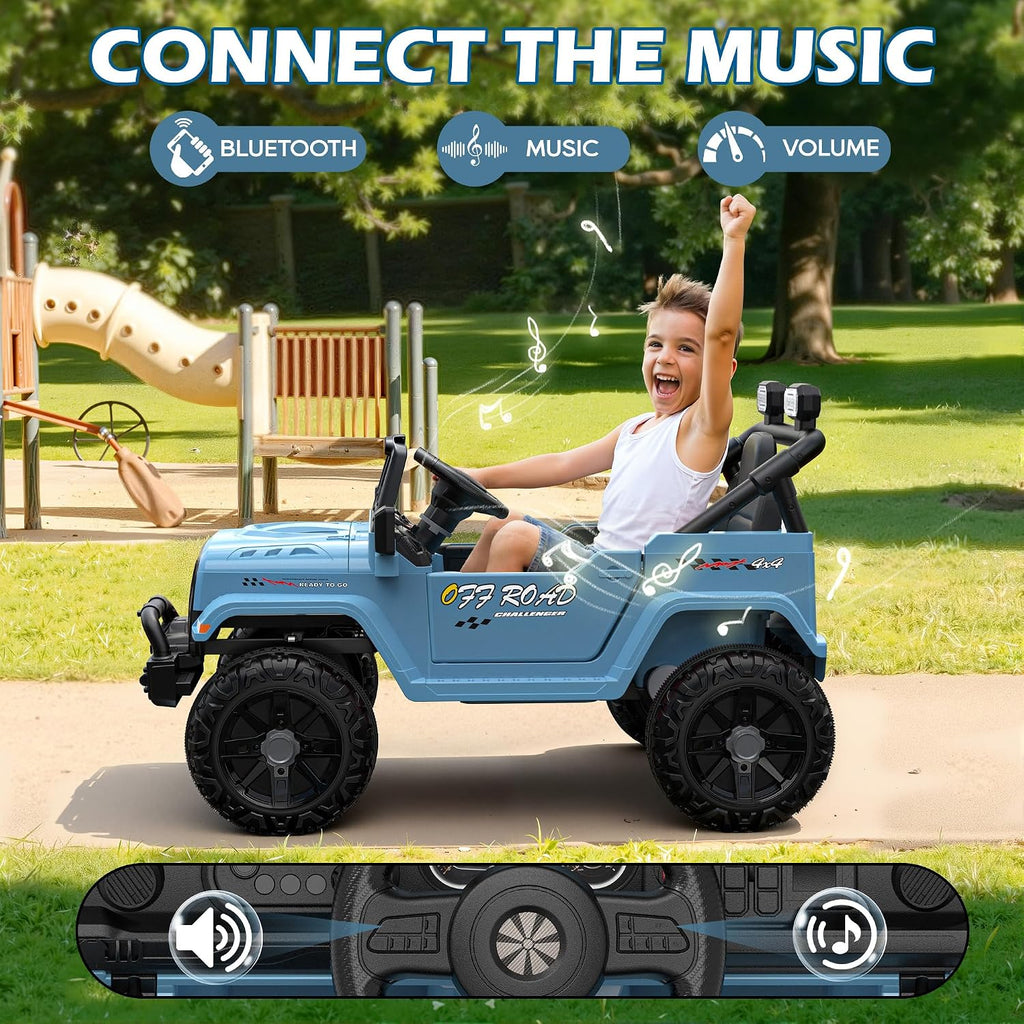 ARBELI 12V Ride On Truck Car with Remote Control, Kids Electric Vehicles with Bluetooth Music, Horn, 3 Speeds, 4 LED Lights, Soft Start, Ride on Toys for Toddler Boys & Girls (Blue)