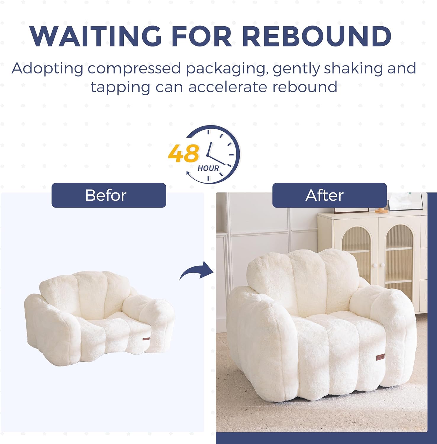 MAXYOYO Bean Bag Chair, Cloud Shaped Bean Bag Sofa for Adults, Soft Stuffed Lazy Floor Sofa with Supportive Filling, Comfy Single Couch for Living Room, Bedroom, Apartment, Beige