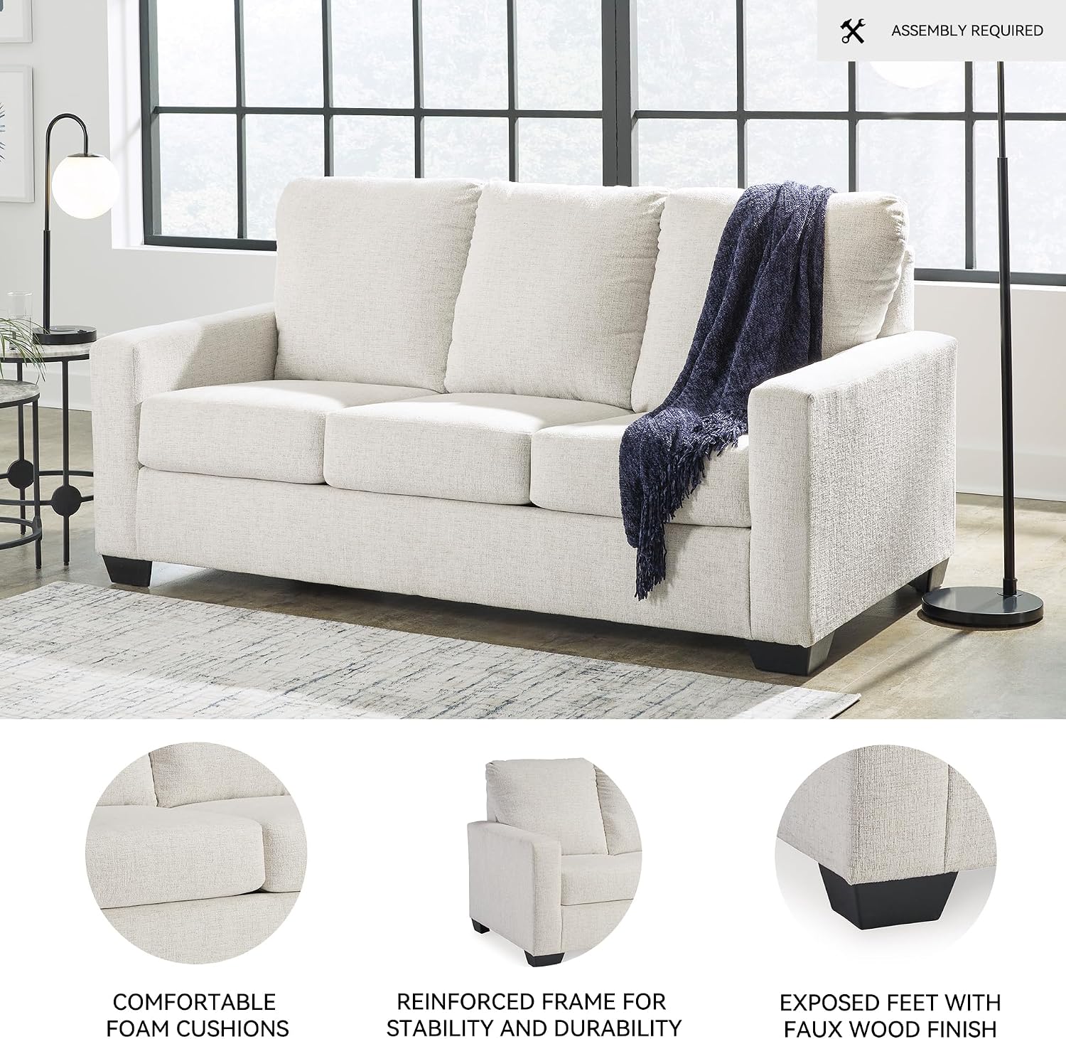 Signature Design by Ashley Rannis Coastal 2-in-1 Sofa Sleeper with Folding Gel Memory Foam Mattress, Full, White