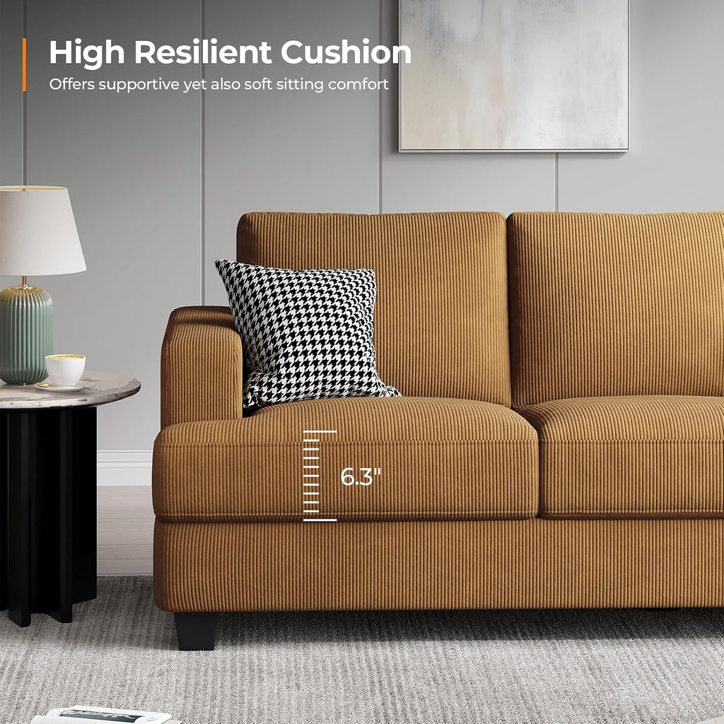 COPIAE 89 Inch Sofa with Extra Deep Seats Oversize, 3 Seater Sofa for Living Room, Modern Couch and Sofa, Comfy Armrests and Seats and Backrests, Easy Installation, Corduroy Fabric Ginger Yellow