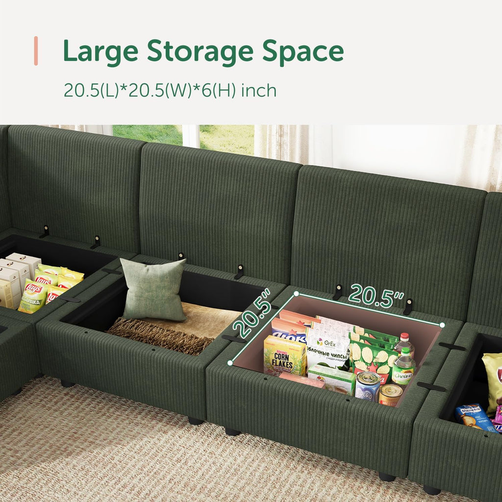 HONBAY Modular Sectional Sofa L Shaped Sectional Couch with Storage, Convertible Couches for Living Room - Green
