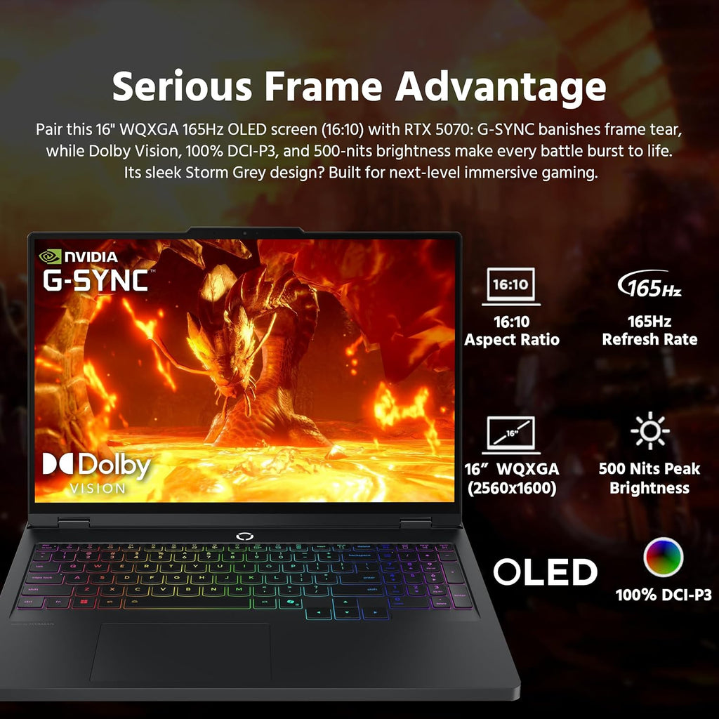 Lenovo Legion Pro 5i 16' WQXGA 165Hz OLED AI-Powered Gaming Laptop, Intel 20-Core Ultra7 255HX, GeForce RTX 5070 8GB GDDR7, 64GB RAM, 2TB PCIe SSD, Backlit, Win 11 Pro, Black, 1TB Docking Station